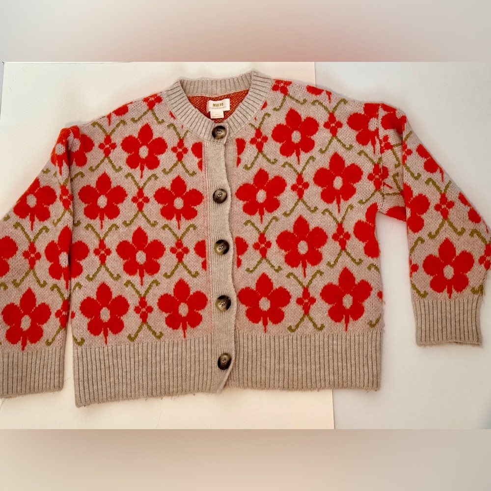 Anthropologie Maeve Graphic Intarsia Cardigan Sweater